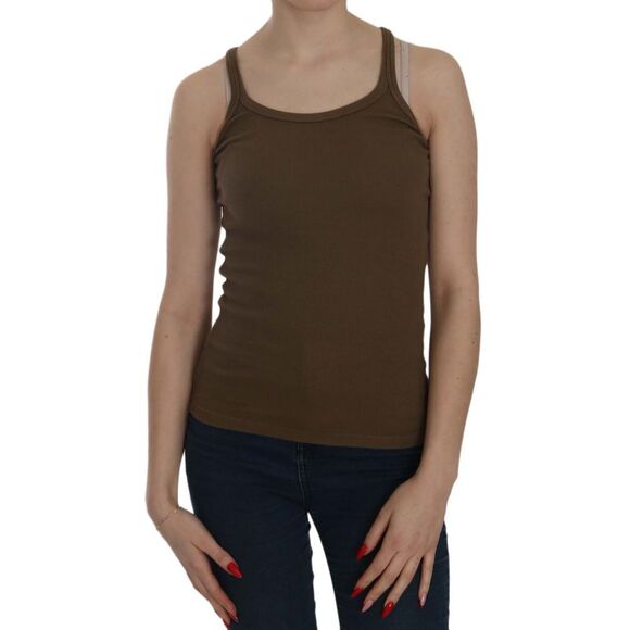PINK MEMORIES Ribbed Tank Top Olive Green Slim Fit Women Brown Tops & T-Shirts - Picture 1 of 5